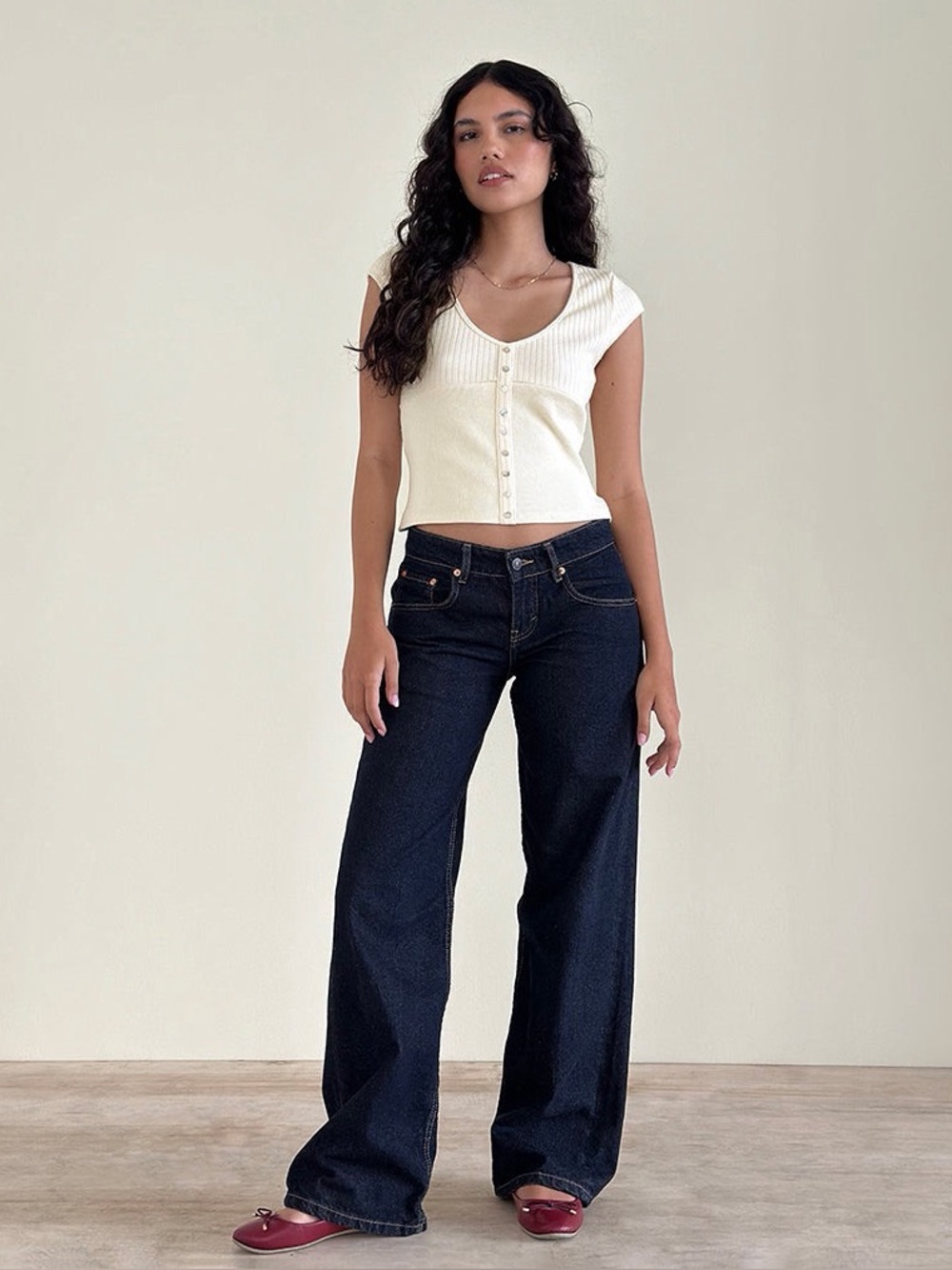 Motel Rocks Cream Ribbed Button Front Knit Top - Picture 4 of 7